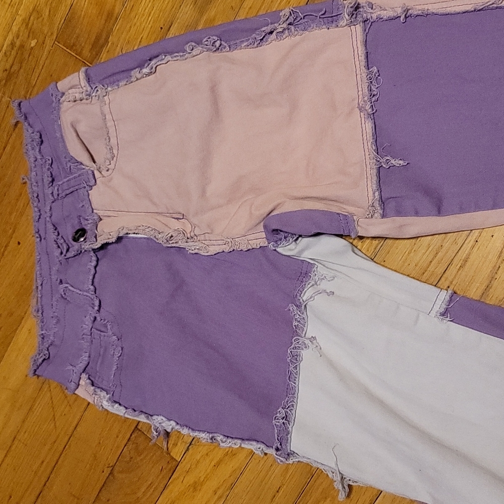 Frayed Pink Purple pacthwork jeans sz xs - Picture 4 of 11